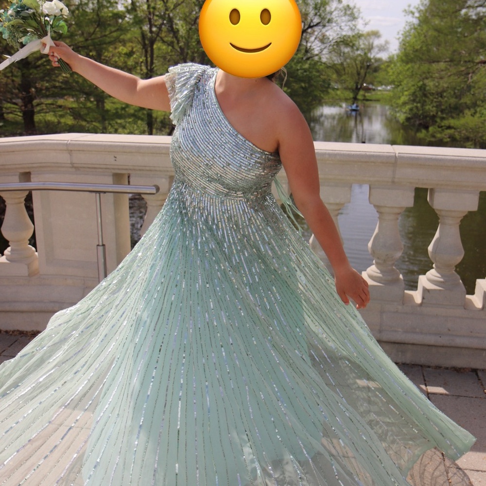 Pistachio Mac Duggal One Shoulder Dress size 14
